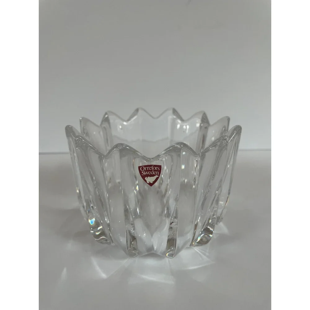 Orrefors‎ Sweden Crystal Lotus Bowl Lars Hellsten Votive Candle Holder Clear 4